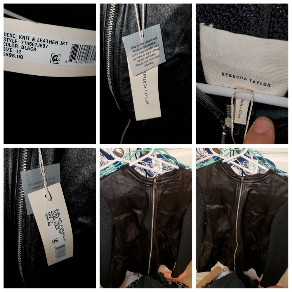 Rebecca Taylor Knit  and Black Leather JKT Size 12